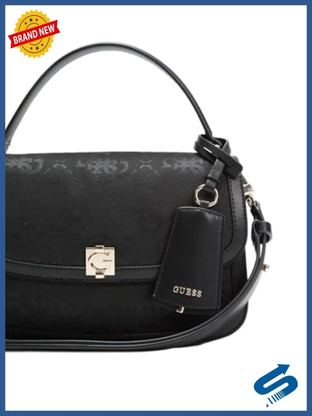 Convertible Crossbody Flap Bag, Jacquard Logo Satchel, Polyester Blend,